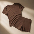 Kalina Luxe Gym Set - Chocolate brown - Women's Clothing > Activewear > Top & Shorts Sets - Brondals - Image 1
