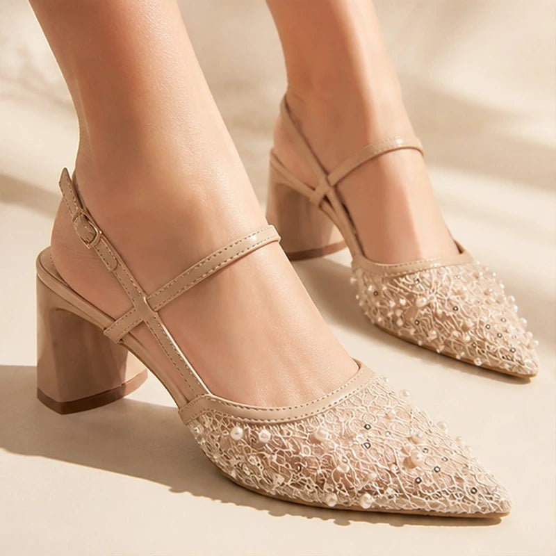 Katarina Pearl Lace Slingback Heels - lace heels - Brondals - Image 4