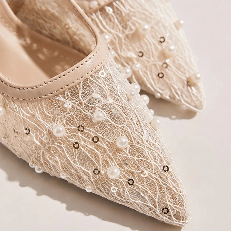 Katarina Pearl Lace Slingback Heels - heels - Brondals - Image 2