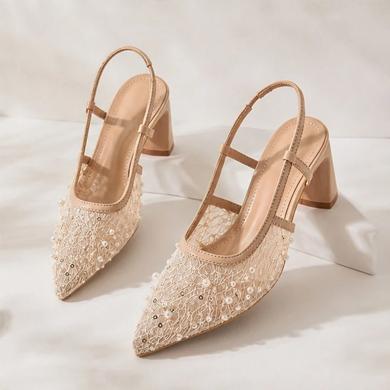 Katarina Pearl Lace Slingback Heels - slingback heels - Brondals - Image 3