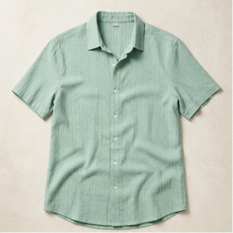 Keaton Striped Short Sleeve Shirt - Sage Green - Shirt - Brondals - Image 1