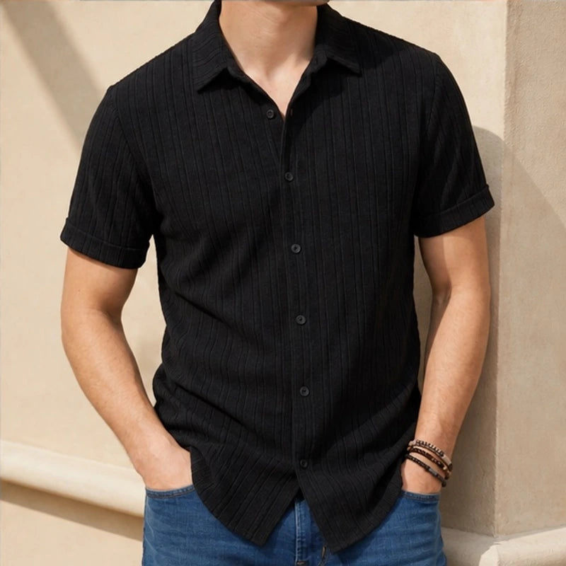 Keaton Striped Short Sleeve Shirt - Black - striped shirt - Brondals - Image 3