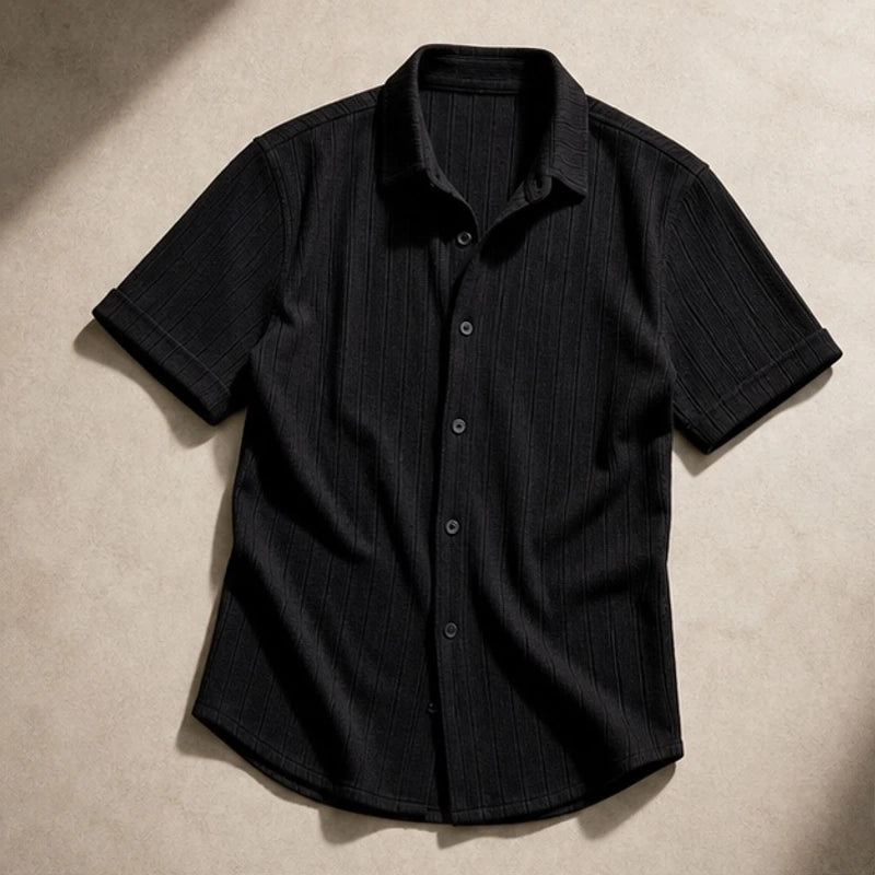 Keaton Striped Short Sleeve Shirt - Black - Shirt - Brondals - Image 1