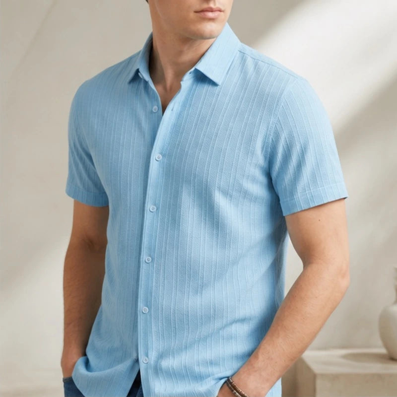 Keaton Striped Short Sleeve Shirt - Sky Blue - men's shirt - Brondals - Image 2