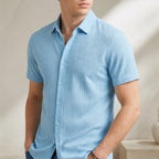 Keaton Striped Short Sleeve Shirt - Sky Blue - men's shirt - Brondals - Image 2