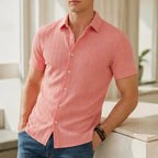 Keaton Striped Short Sleeve Shirt - Blush Pink - men's shirt - Brondals - Image 2