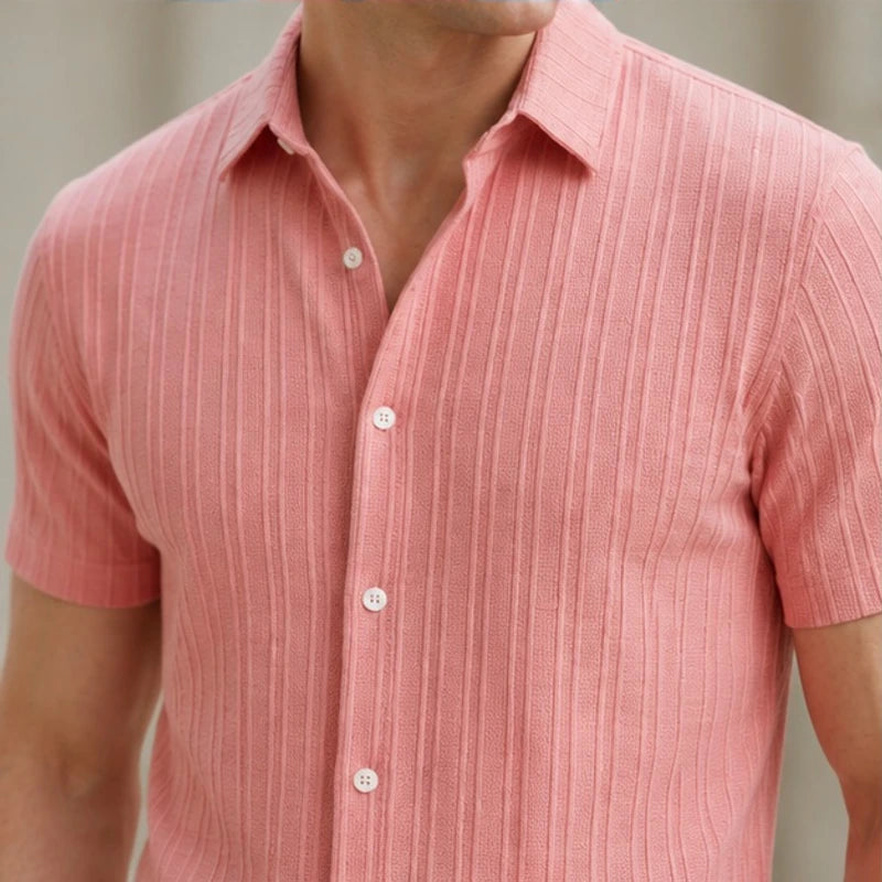Keaton Striped Short Sleeve Shirt - Blush Pink - striped shirt - Brondals - Image 3