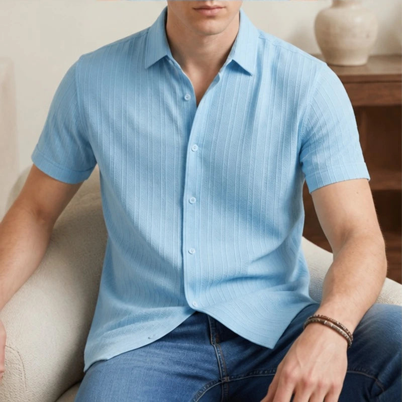 Keaton Striped Short Sleeve Shirt - Sky Blue - striped shirt - Brondals - Image 3