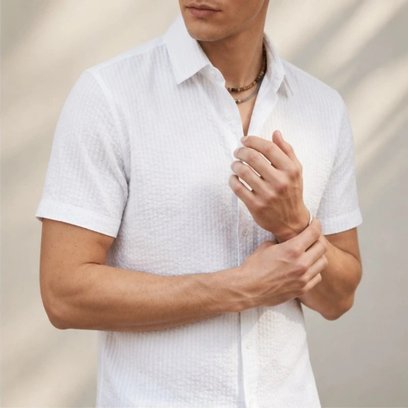 Keaton Striped Short Sleeve Shirt - White - striped shirt - Brondals - Image 3