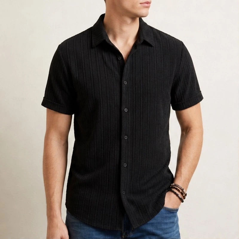 Keaton Striped Short Sleeve Shirt - Black - men's shirt - Brondals - Image 2