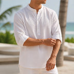 Kendrick Waffle Henley Shirt - White - Shirt - Brondals - Image 1