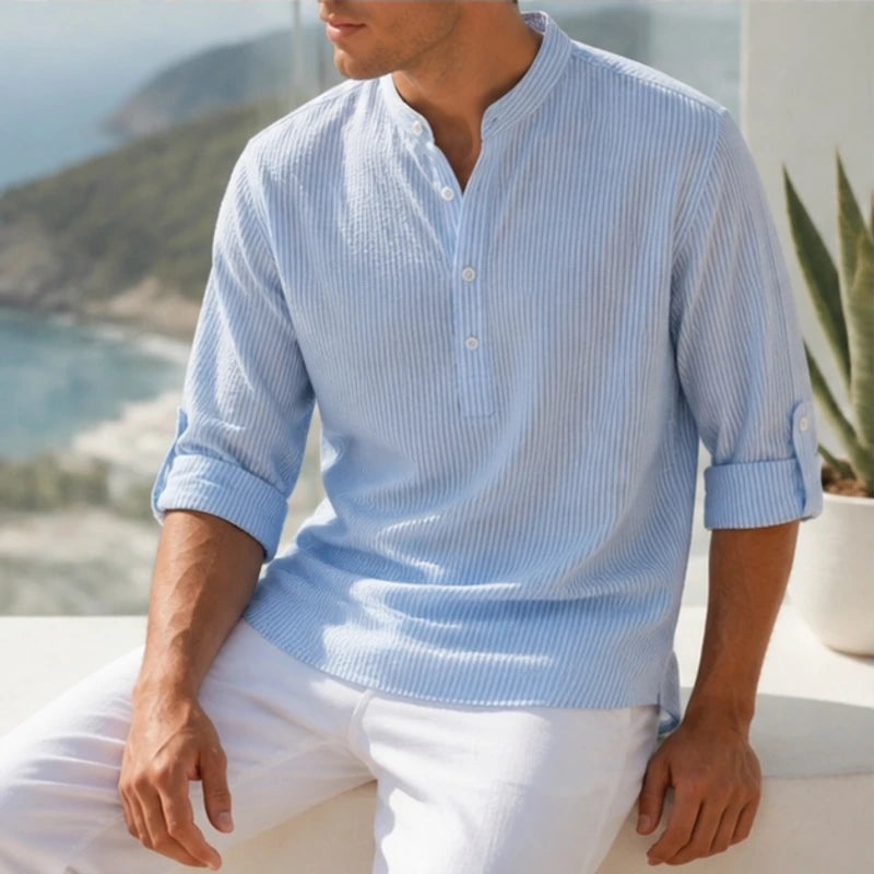 Kendrick Waffle Henley Shirt - Powder Blue - Shirt - Brondals - Image 1