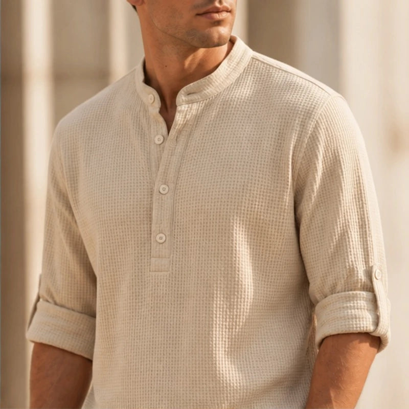 Kendrick Waffle Henley Shirt - Beige - Shirt - Brondals - Image 1