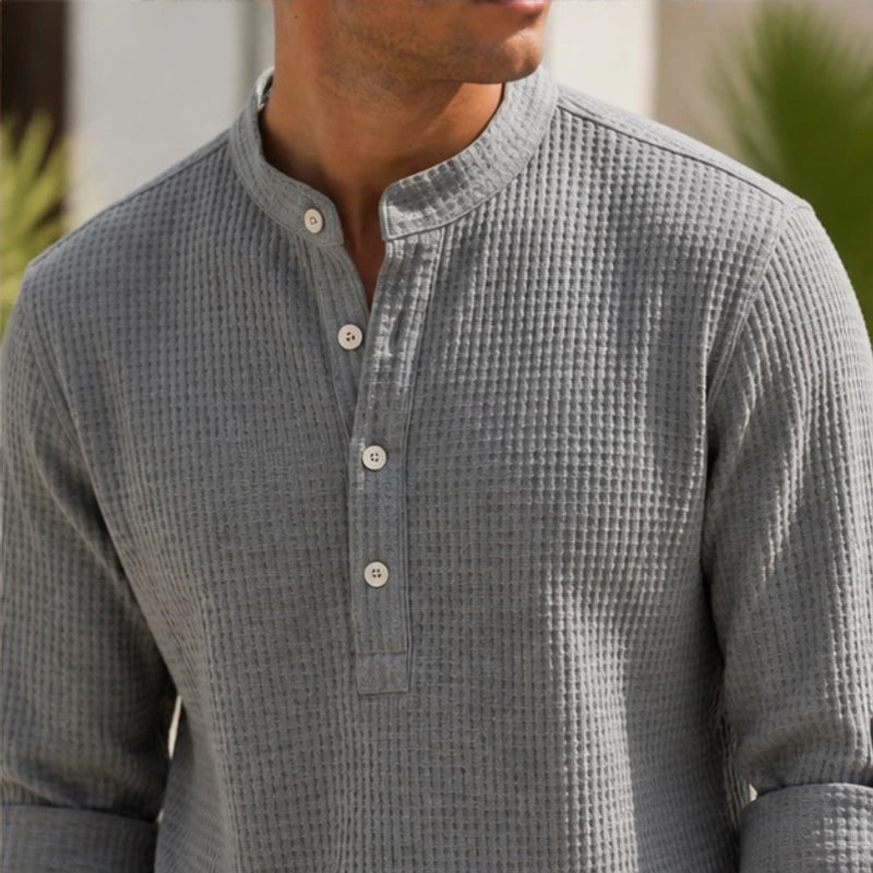 Kendrick Waffle Henley Shirt - Heather Gray - men's shirt - Brondals - Image 2