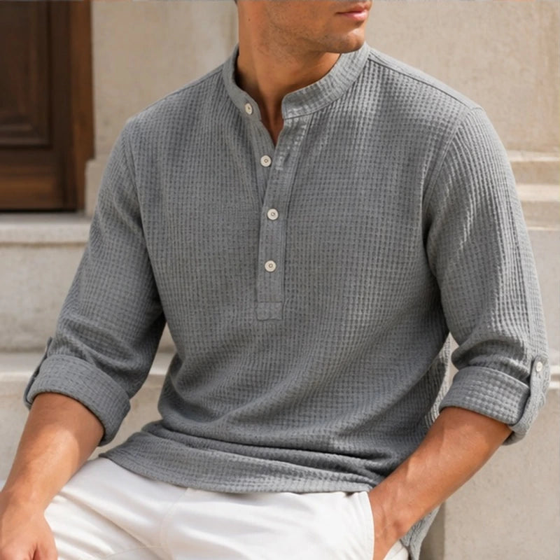 Kendrick Waffle Henley Shirt - Heather Gray - Shirt - Brondals - Image 1