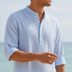 Kendrick Waffle Henley Shirt - Powder Blue - men's shirt - Brondals - Image 2