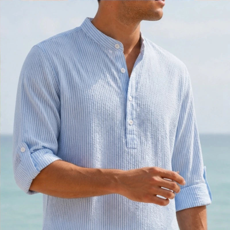 Kendrick Waffle Henley Shirt - Powder Blue - men's shirt - Brondals - Image 2