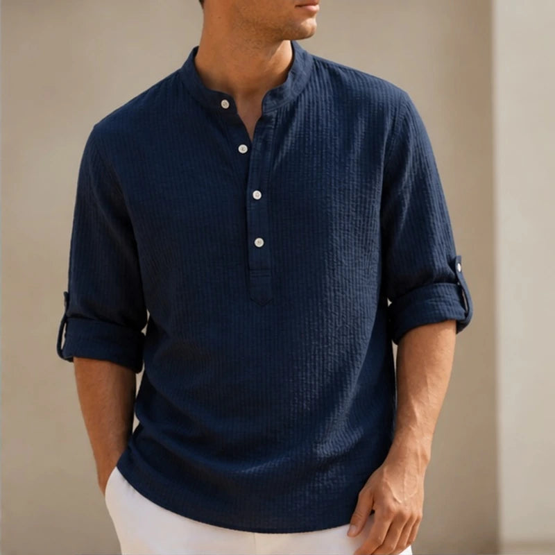 Kendrick Waffle Henley Shirt - Navy - Shirt - Brondals - Image 1