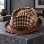 Kenrick Men's Houndstooth Leather Fedora Hat - Brown - male - Brondals - Image 3