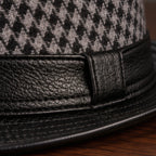 Kenrick Men's Houndstooth Leather Fedora Hat - Black - men's accessories - Brondals - Image 4