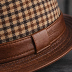 Kenrick Men's Houndstooth Leather Fedora Hat - Brown - men's accessories - Brondals - Image 4