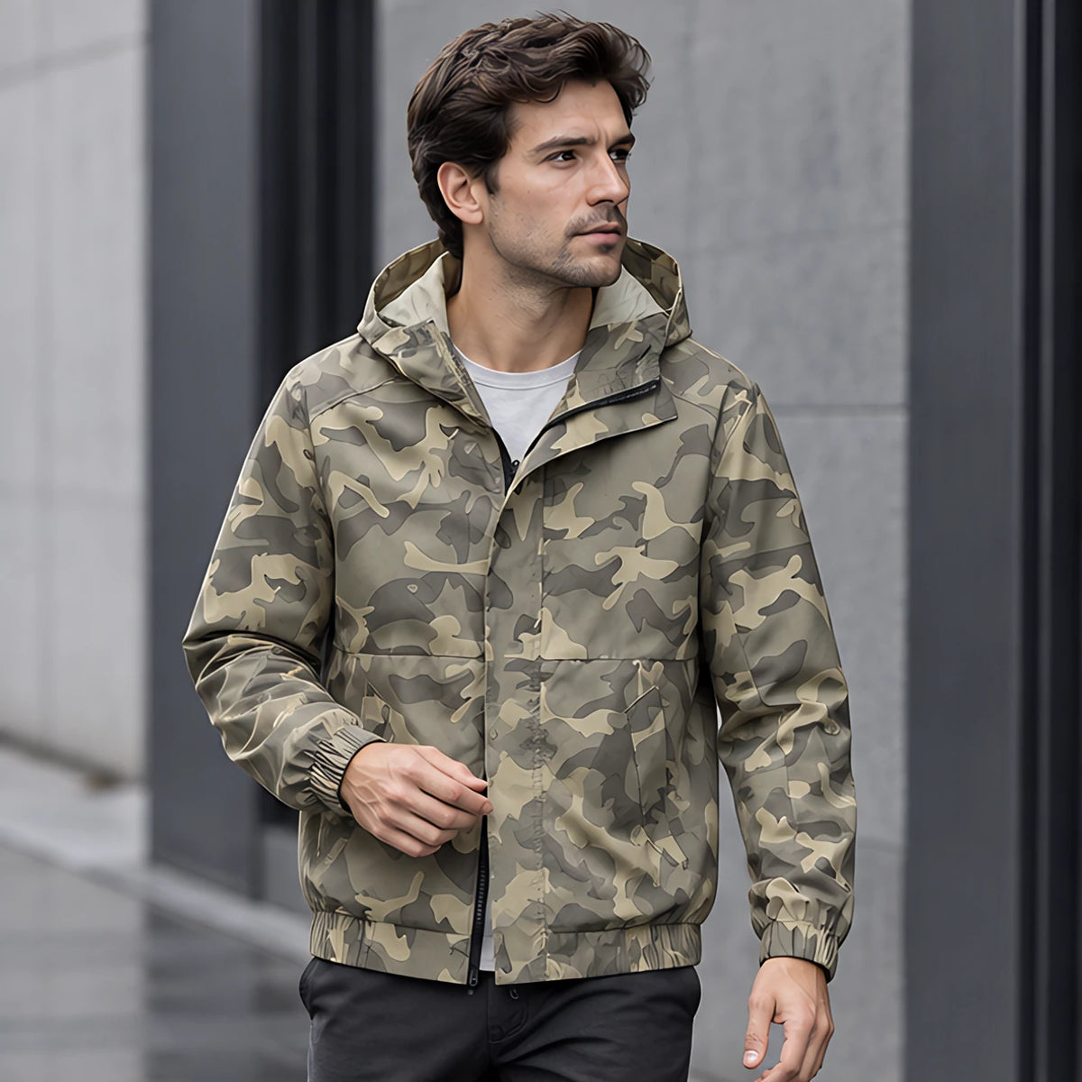 Kershaw Men's Camouflage Hooded Windbreaker Jacket - Beige - Apparel > Outerwear > Hooded Windbreaker Jackets - Brondals - Image 1