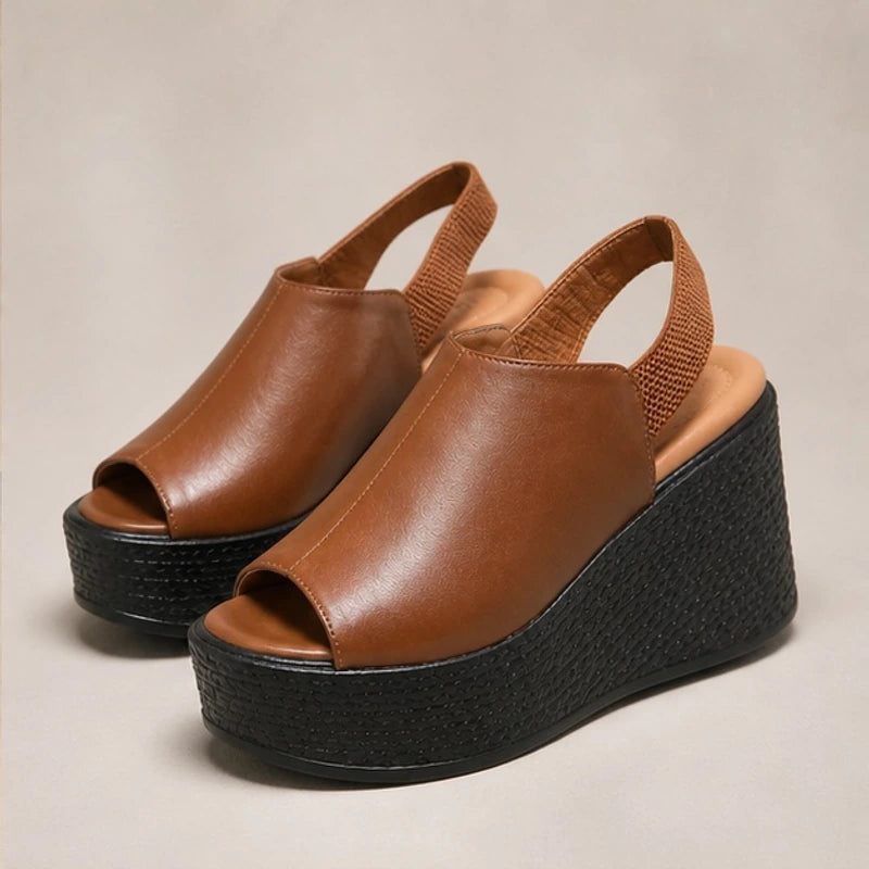 Kiera Slingback Wedge Sandal - Brown - Shoes - Brondals - Image 1
