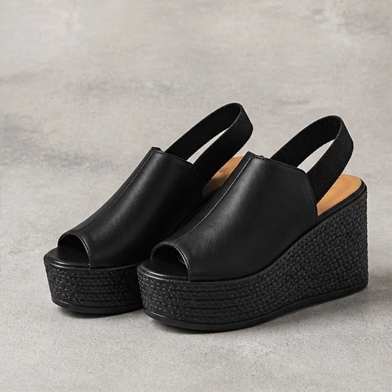 Kiera Slingback Wedge Sandal - Black - Shoes - Brondals - Image 1