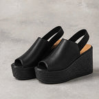 Kiera Slingback Wedge Sandal - Black - Shoes - Brondals - Image 1