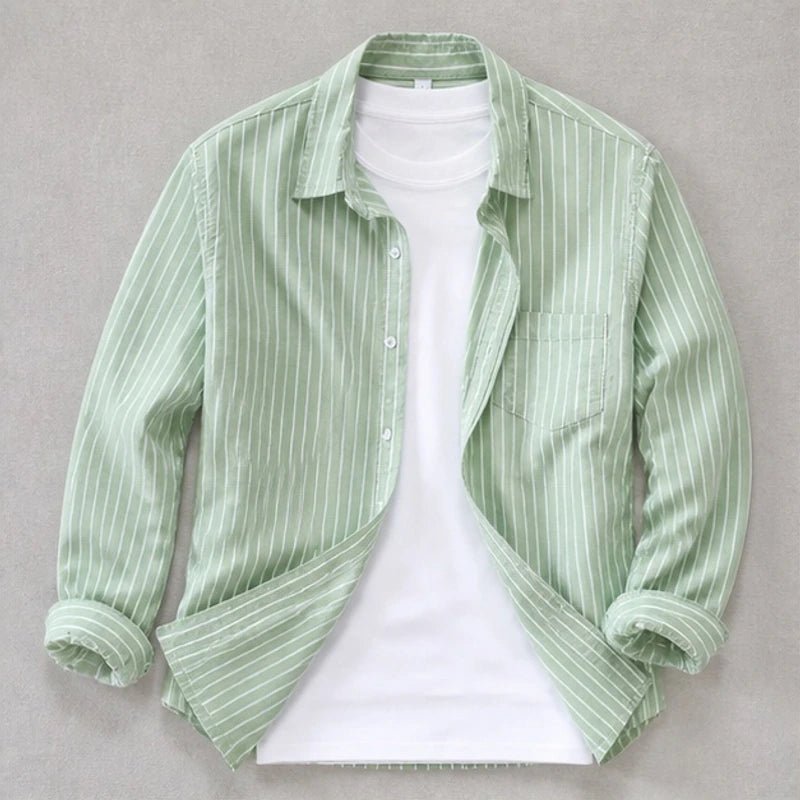 Kipling Linen Stripe Shirt - Green - Shirt - Brondals - Image 1