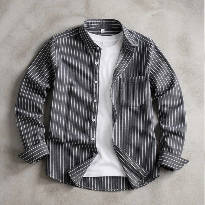 Kipling Linen Stripe Shirt - Black - Shirt - Brondals - Image 1