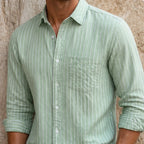 Kipling Linen Stripe Shirt - Green - linen shirt - Brondals - Image 3