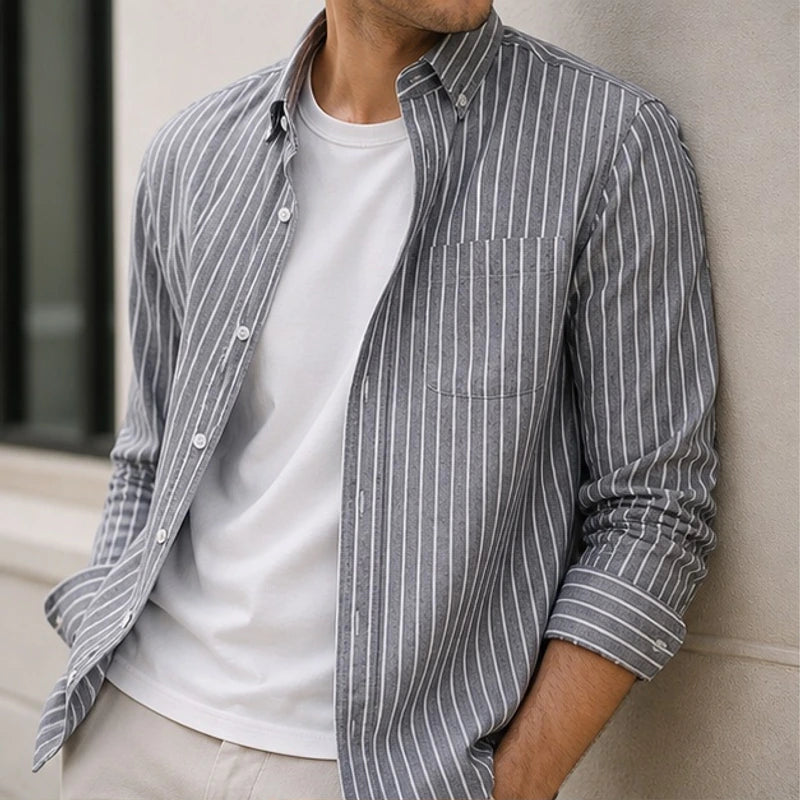 Kipling Linen Stripe Shirt - Black - men's shirt - Brondals - Image 2