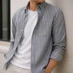 Kipling Linen Stripe Shirt - Black - men's shirt - Brondals - Image 2