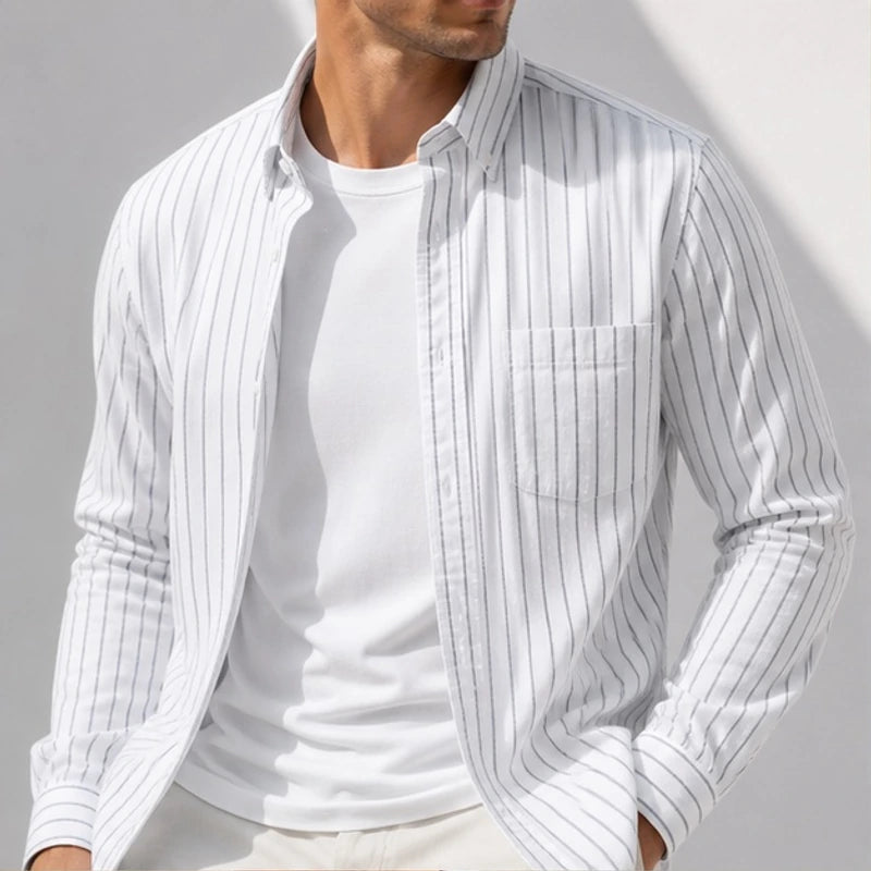 Kipling Linen Stripe Shirt - White - men's shirt - Brondals - Image 2