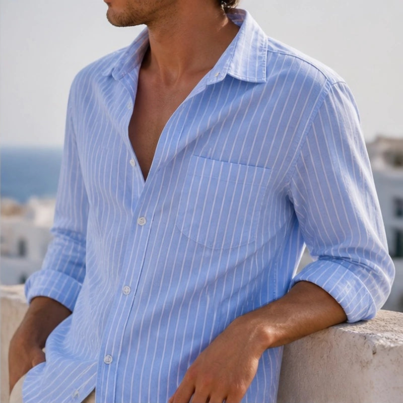 Kipling Linen Stripe Shirt - Blue - linen shirt - Brondals - Image 3