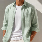 Kipling Linen Stripe Shirt - Green - men's shirt - Brondals - Image 2