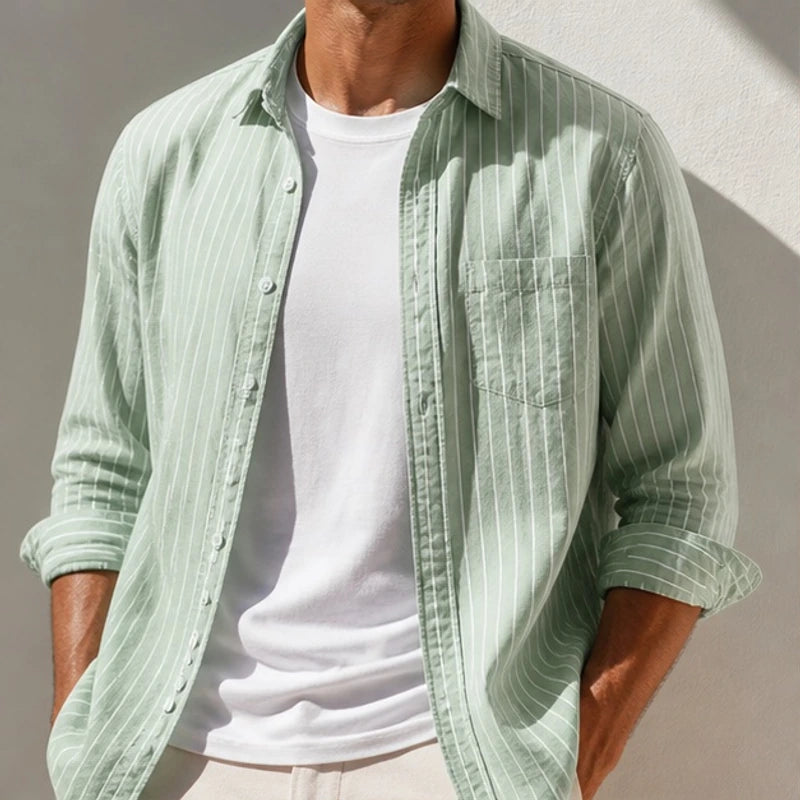 Kipling Linen Stripe Shirt - Green - men's shirt - Brondals - Image 2