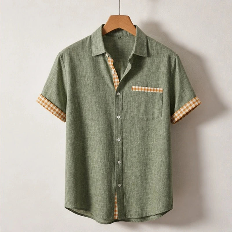 Lachlan Contrast Trim Linen Shirt - Sage Green - Shirt - Brondals - Image 1