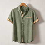 Lachlan Contrast Trim Linen Shirt - Sage Green - Shirt - Brondals - Image 1