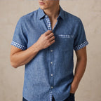 Lachlan Contrast Trim Linen Shirt - Chambray Blue - linen shirt - Brondals - Image 3