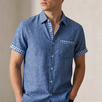 Lachlan Contrast Trim Linen Shirt - Chambray Blue - men's shirt - Brondals - Image 2