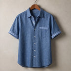 Lachlan Contrast Trim Linen Shirt - Chambray Blue - Shirt - Brondals - Image 1
