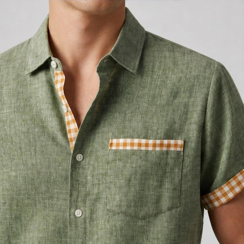 Lachlan Contrast Trim Linen Shirt - Sage Green - linen shirt - Brondals - Image 3