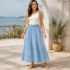 Lavinia Flowing Midi Skirt - Light Blue - Women's Clothing > Skirts > A-Line Midi Skirts - Brondals - Image 1
