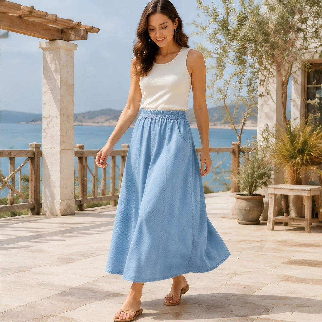 Lavinia Flowing Midi Skirt - Light Blue - Catalog Group: Clothing - Brondals - Image 2