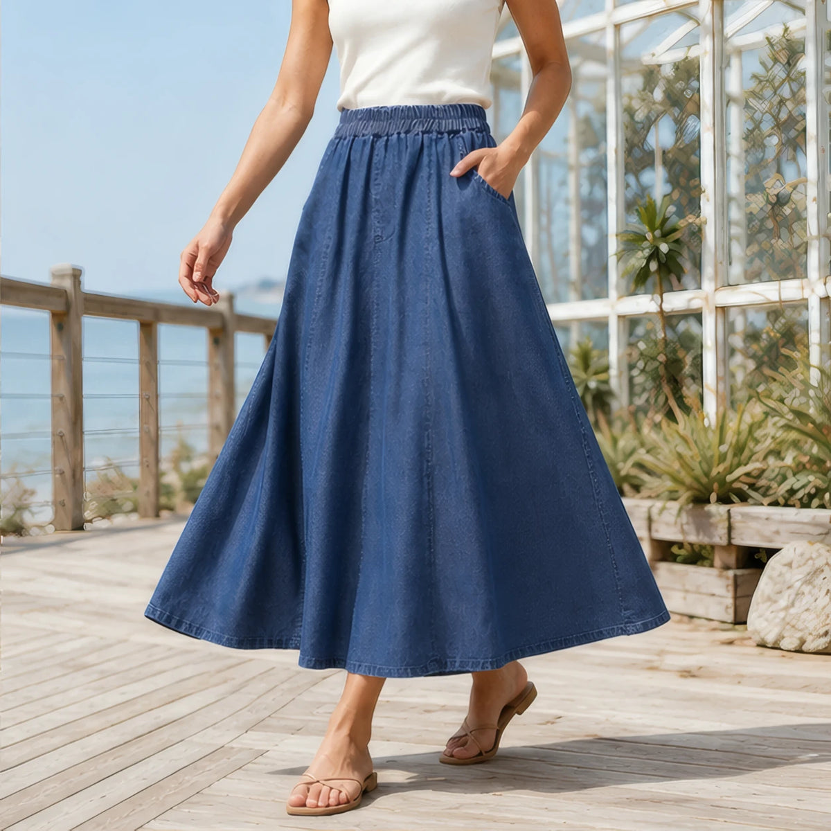 Lavinia Flowing Midi Skirt - Deep Blue - Women's Clothing > Skirts > A-Line Midi Skirts - Brondals - Image 1