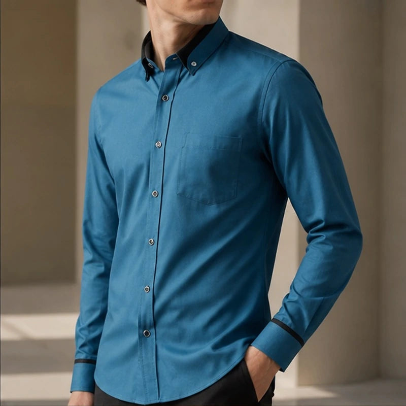 Leighton Contrast Collar Dress Shirt - Steel Blue - Shirt - Brondals - Image 1