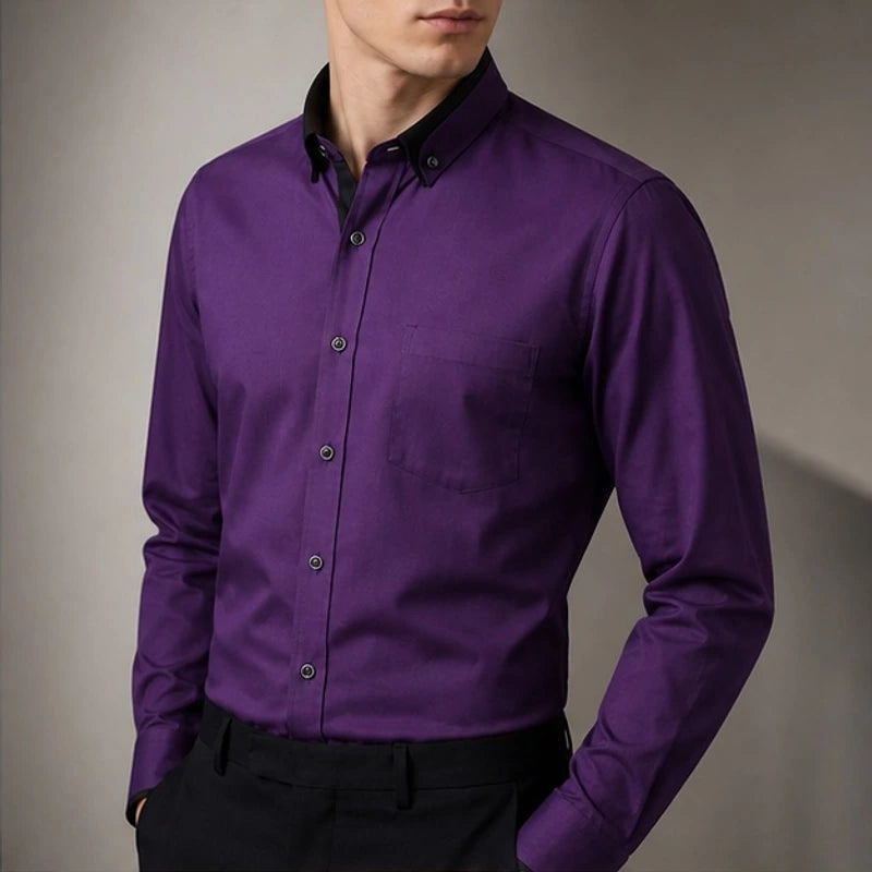 Leighton Contrast Collar Dress Shirt - Royal Purple - Shirt - Brondals - Image 1