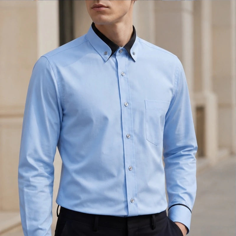 Leighton Contrast Collar Dress Shirt - Powder Blue - Shirt - Brondals - Image 1